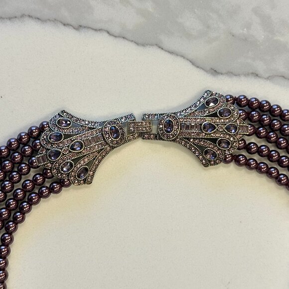 Rare Heidi Daus Age of Elegance Aubergine Pearls 5-string Jewelry Set - Picture 2 of 14